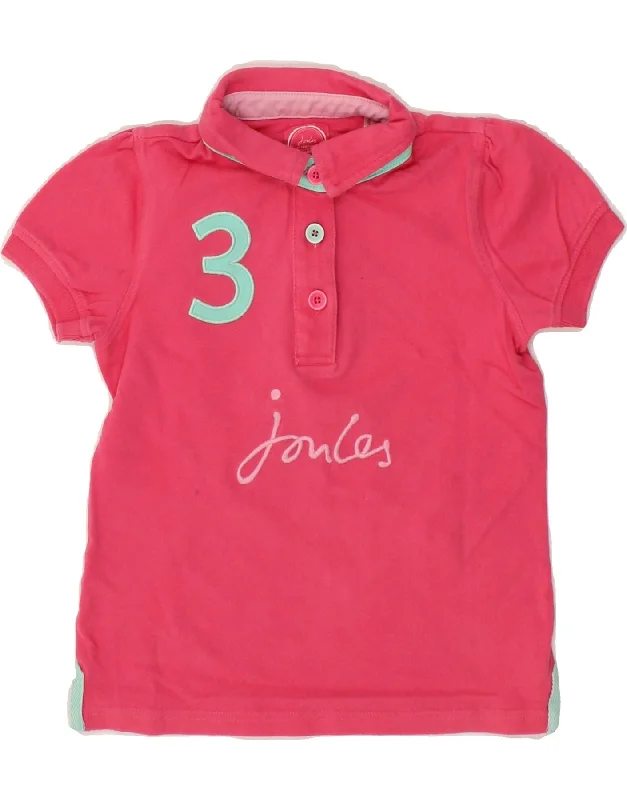 men's pique polo shirts -JOULES Girls Graphic Polo Shirt 7-8 Years Pink Cotton