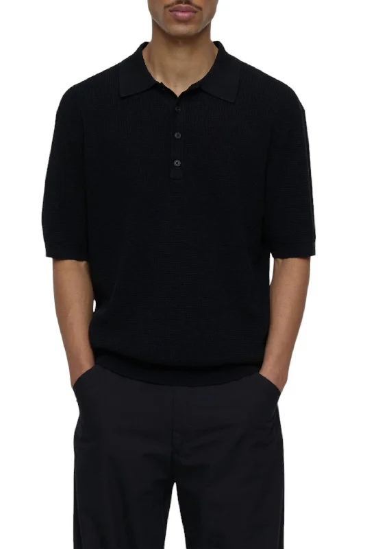 men's cotton t-shirts for sports -Knit Polo In Black