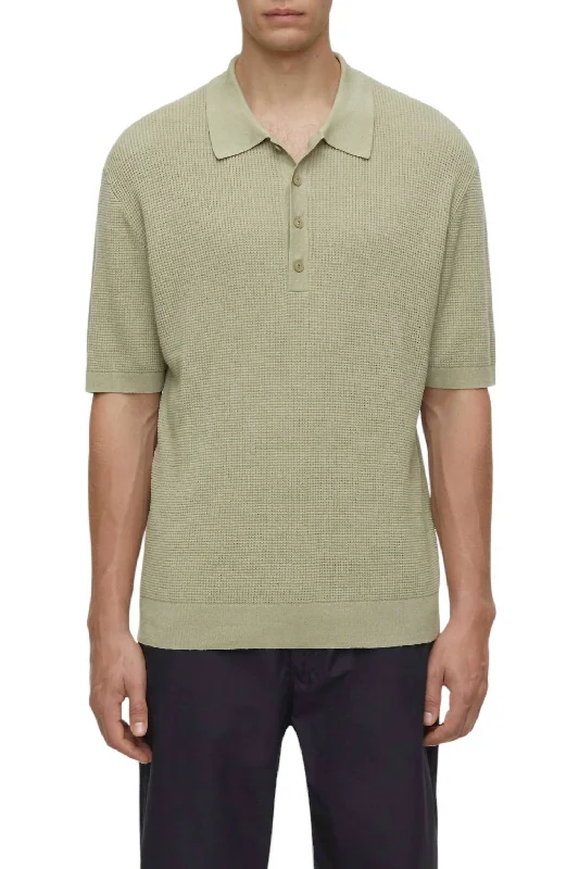 men's graphic tees with quotes -Knit Polo In Sage Green