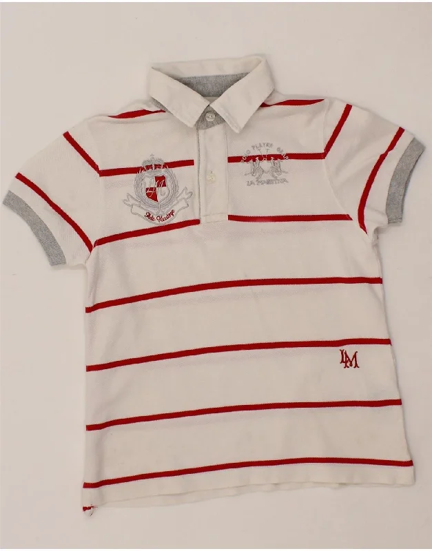 men's patterned polo shirts -LA MARTINA Boys Graphic Polo Shirt 7-8 Years White Striped Cotton