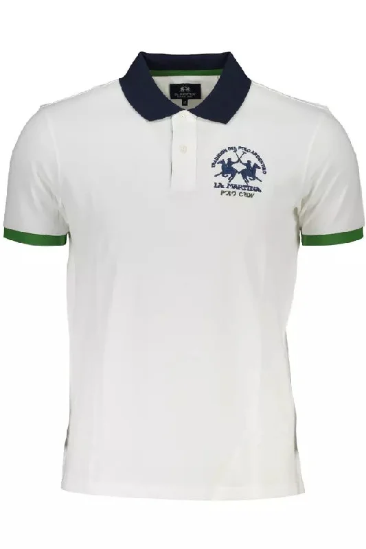 cotton polo shirts for men -La Martina Elegant  Cotton Polo with Contrasting Men's Accents