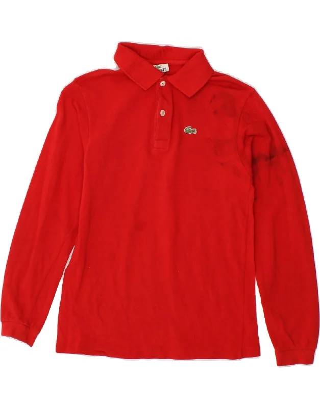 polo shirts with contrasting collars -LACOSTE Boys Long Sleeve Polo Shirt 11-12 Years Red Cotton