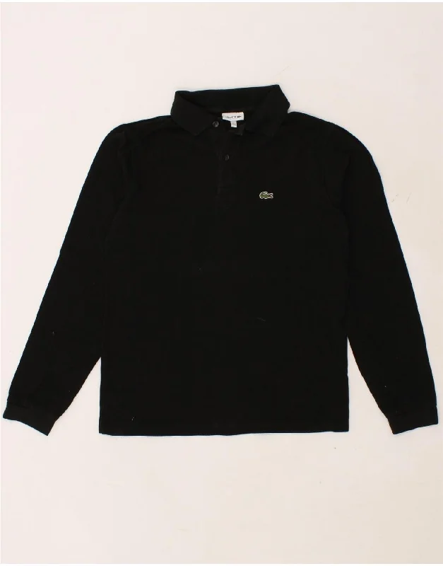 men's fashion polo shirts -LACOSTE Boys Long Sleeve Polo Shirt 15-16 Years Black Cotton