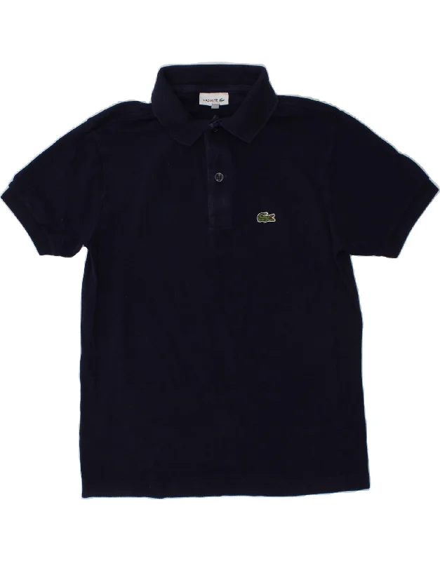 men's classic ribbed polo shirts -LACOSTE Boys Polo Shirt 11-12 Years Navy Blue Cotton