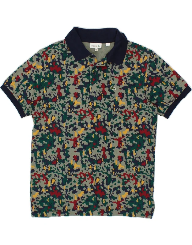 men's pique polo shirts with logos -LACOSTE Boys Polo Shirt 13-14 Years Multicoloured Camouflage Cotton