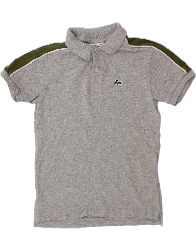 men's pique polo shirts with logos -LACOSTE Boys Polo Shirt 7-8 Years Grey Colourblock Cotton