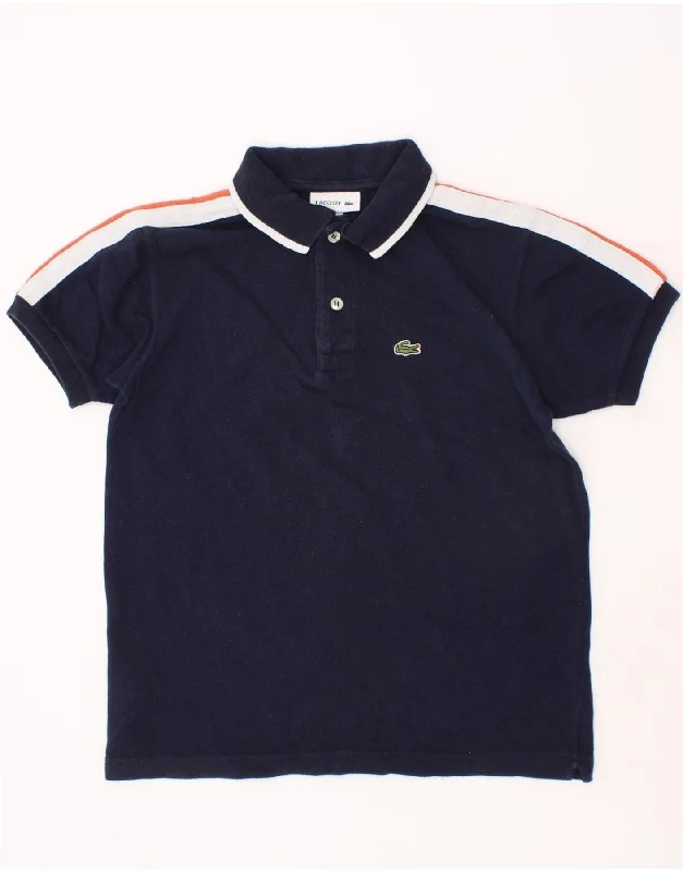 classic short sleeve polo shirts -LACOSTE Boys Polo Shirt 9-10 Years Navy Blue Colourblock Cotton