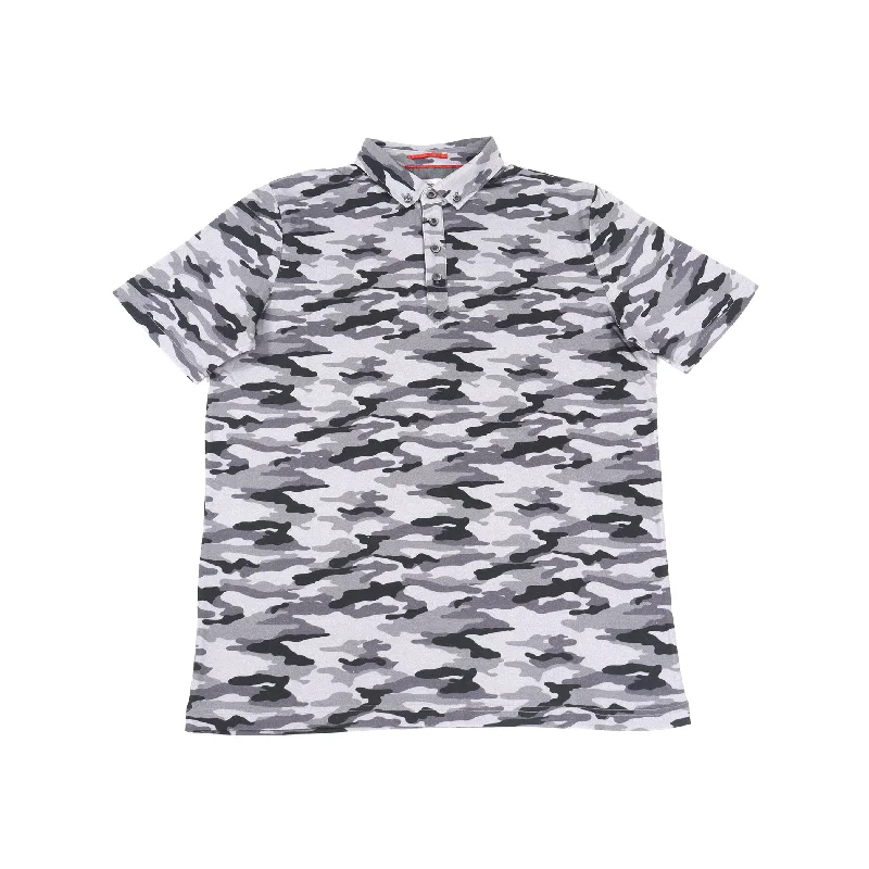 men's classic striped polo shirts -Leo Grey Camo Polo