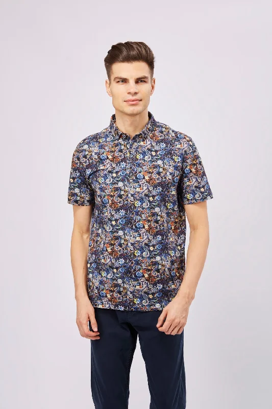 men's stylish sport polo shirts -Leo Mosaic Floral Polo