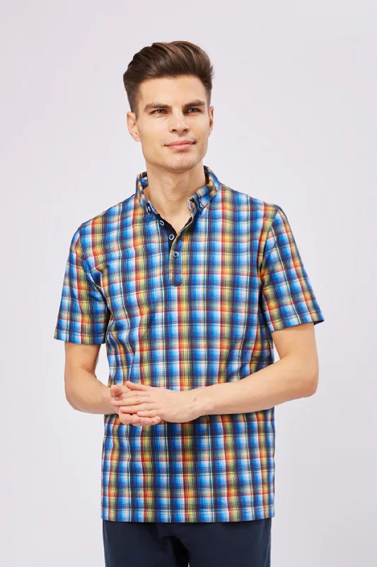 men's simple polo shirts -Leo Multicolor Plaid Polo