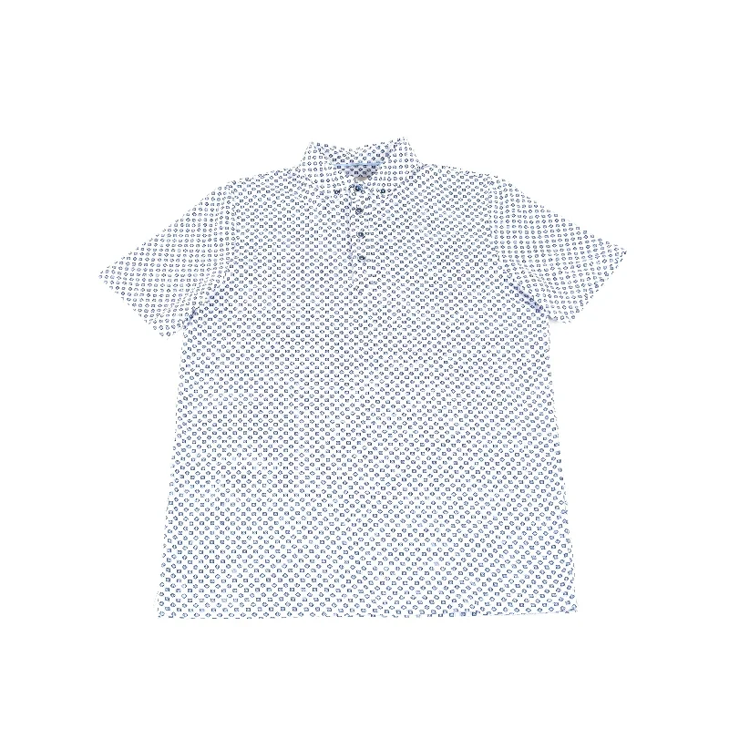 men's custom polo shirts -Leo White with Blue Box Polo