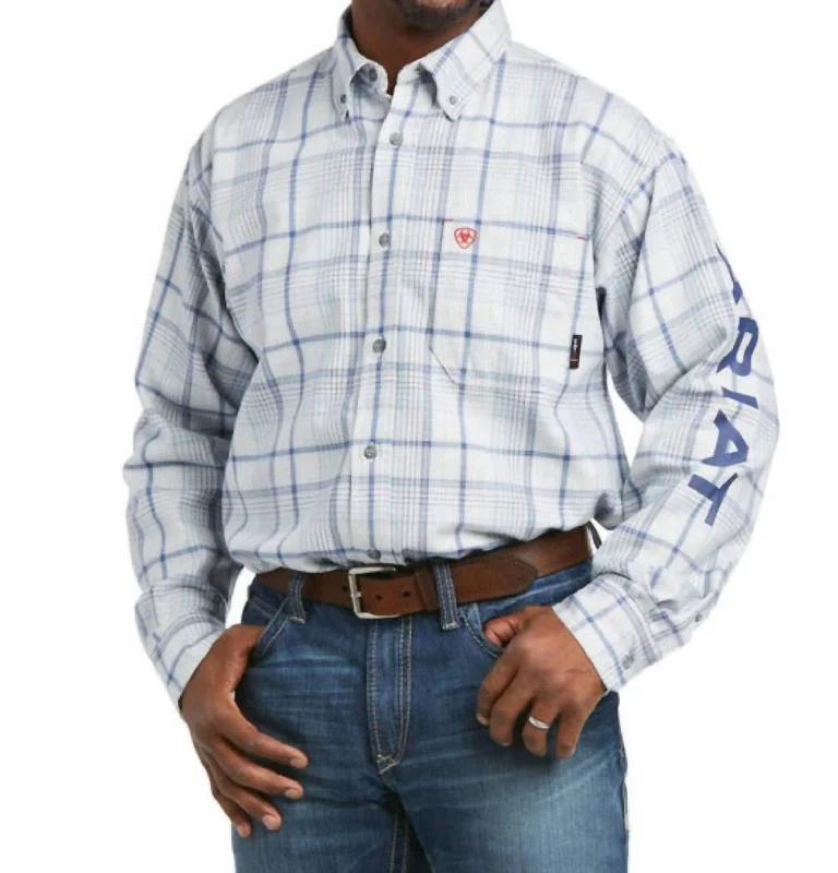 men's dress shirts with patterns -Logo Work Shirt In White Multi Plaid