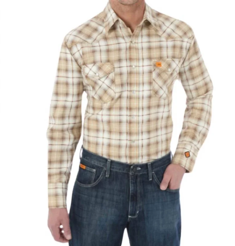 men's business shirts -Men's 20X Flame Resistant Work Shirt - Plus In Sand Plaid