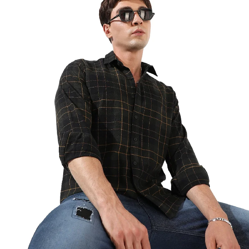 men's long-sleeve shirts -Men's Checkered Casual Shirt