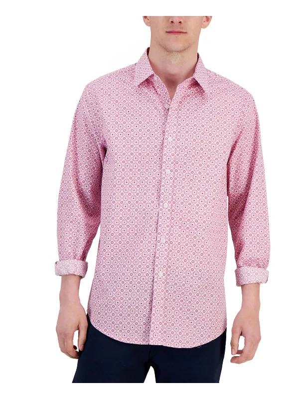 men's performance shirts -Mens Collar Printed Button-Down Shirt