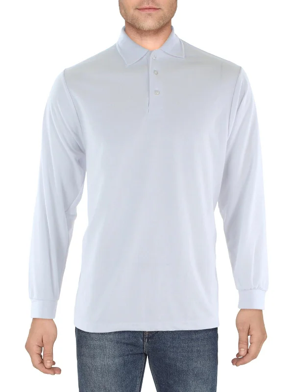 men's polos with side slits -Mens Collared Button Polo