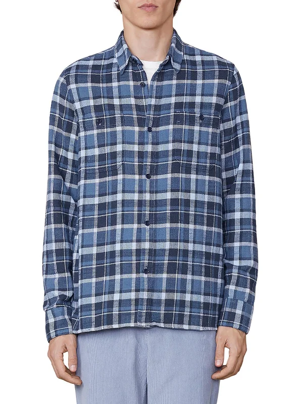 men's button-up shirts with patterns -Mens Cotton Plaid Button-Down Shirt