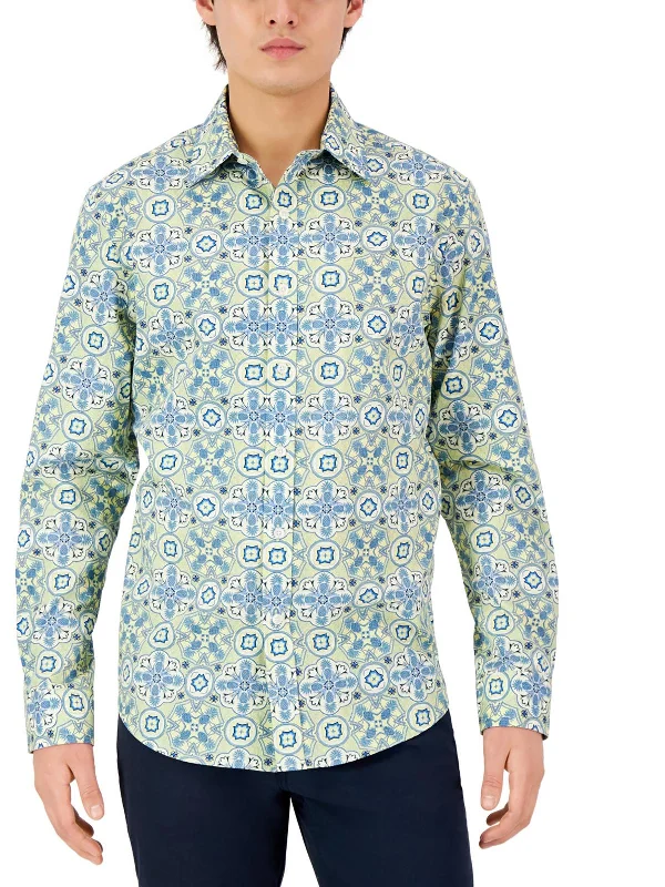 men's fitted casual shirts -Mens Cotton Printed Button-Down Shirt