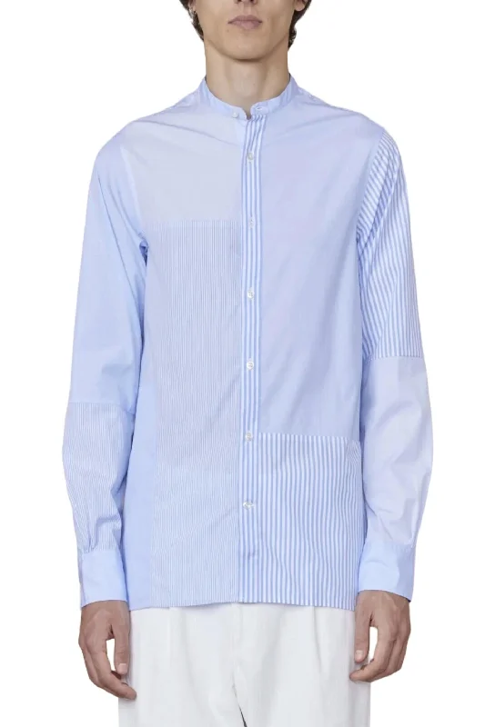 stylish casual shirts -Men's Gaston Light Co Pop Patchwork Shirt In White,cloudy Blue