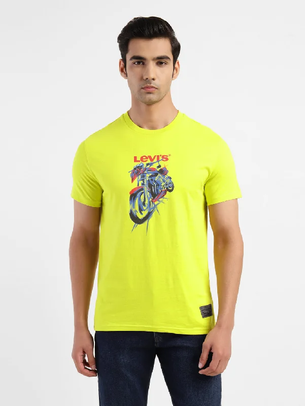 men's vintage t-shirts -Men's Graphic Print Slim Fit T-shirt Yellow