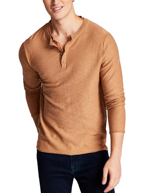 casual formal shirts for men -Mens Knit Pullover Henley Shirt