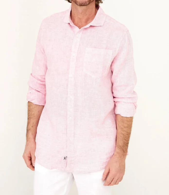 men's checkered shirts -Men's Lightweight Linen Shirt In Pale Pink