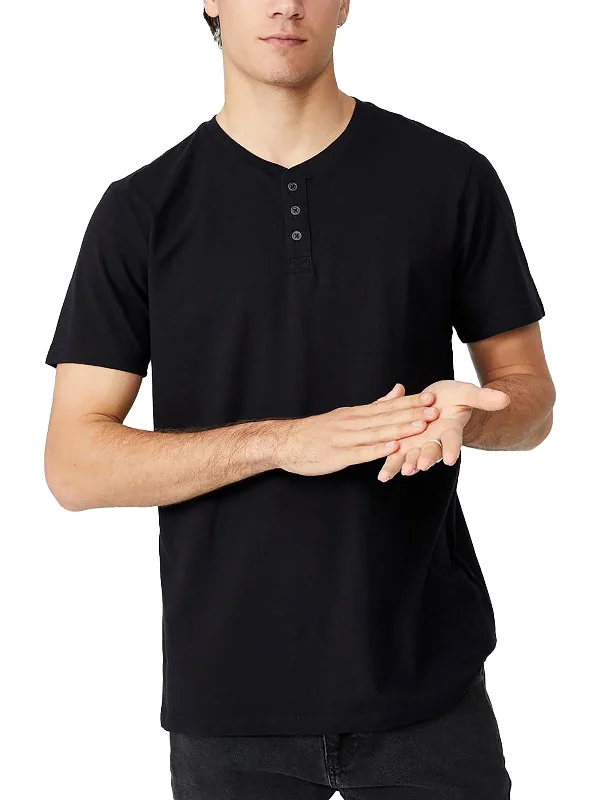 men's fitted casual shirts -Mens Organic Cotton Crewneck Henley Shirt