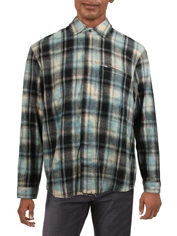 men's travel shirts -Mens Plaid Distressed Button-Down Shirt