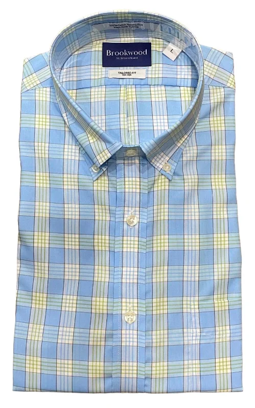 men's easy-care shirts -Men's Plaid Shirt In Blue/green