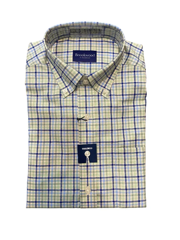 men's stylish short-sleeve shirts -Men's Plaid Shirt In Green/blue