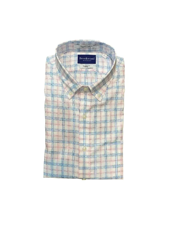 men's casual long-sleeve shirts -Men's Plaid Shirt In Pink/blue