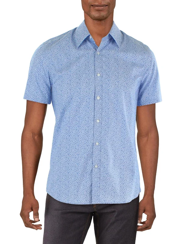 men's performance short-sleeve shirts -Mens Printed Cotton Button-Down Shirt