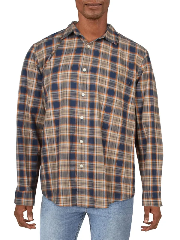 men's casual fit shirts -Mens Regular Fit Plaid Button-Down Shirt