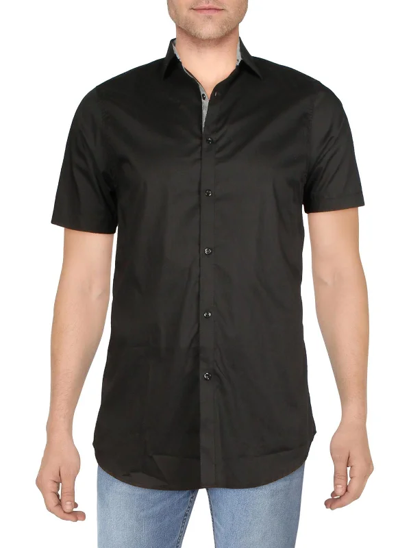 men's linen shirts -Mens Slim Fit Collared Button-Down Shirt