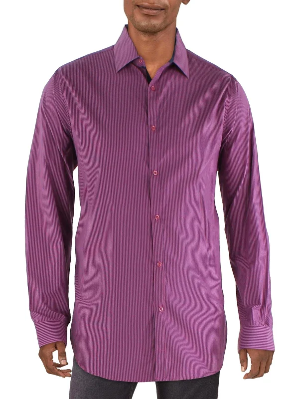 men's formal work shirts -Mens Slim Fit Striped Button-Down Shirt