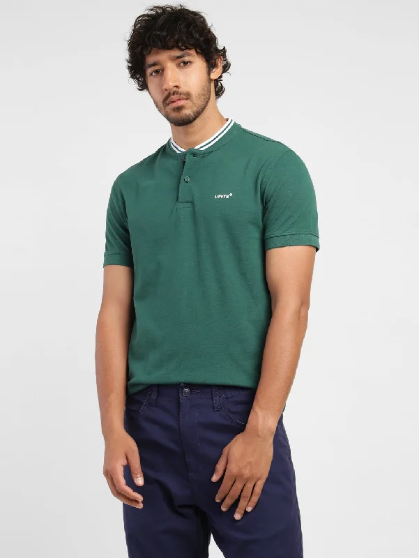 men's fashion casual t-shirts -Men's Solid Band Neck T-shirt Green