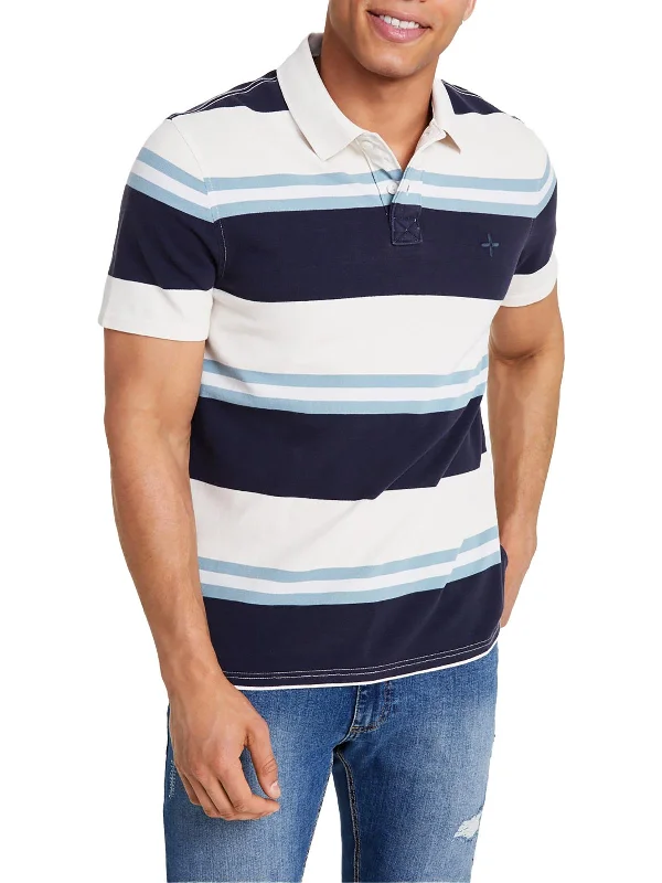 men's designer casual polo shirts -Mens Striped Cotton Polo