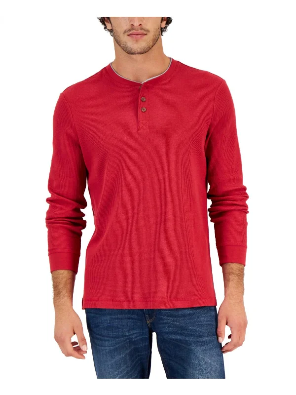 men's pocket shirts -Mens Thermal Waffle Knit Henley Shirt