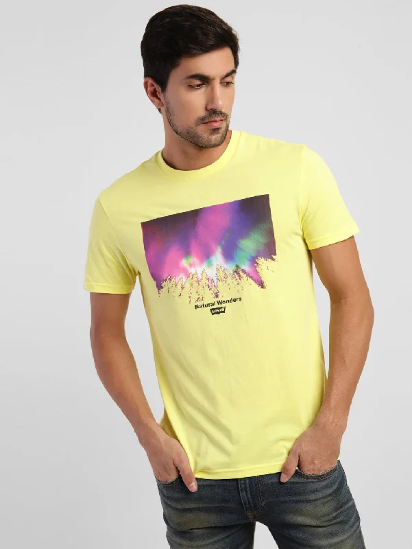 slim-fit cotton t-shirts -Men's Abstract Print Crew Neck T-shirt Yellow