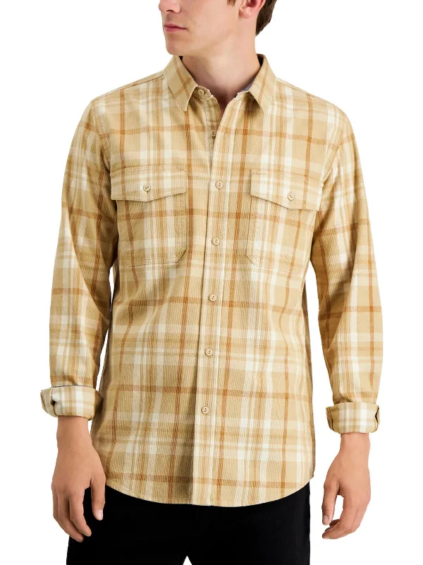 men's Oxford shirts -Mitchell Mens Collared Plaid Button-Down Shirt