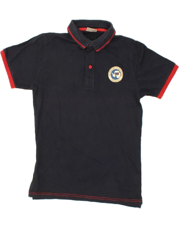 men's designer polo shirts -NAPAPIJRI Boys Graphic Polo Shirt 8-9 Years Navy Blue Cotton