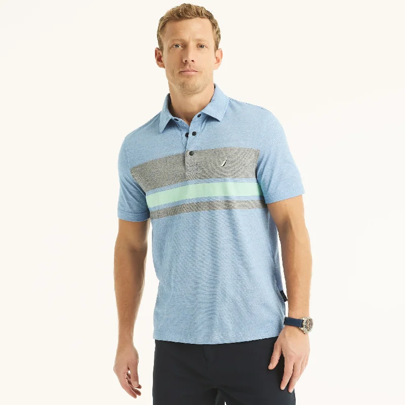 men's fitted shirts -Nautica Mens Navtech Sustainably Crafted Classic Fit Striped Polo