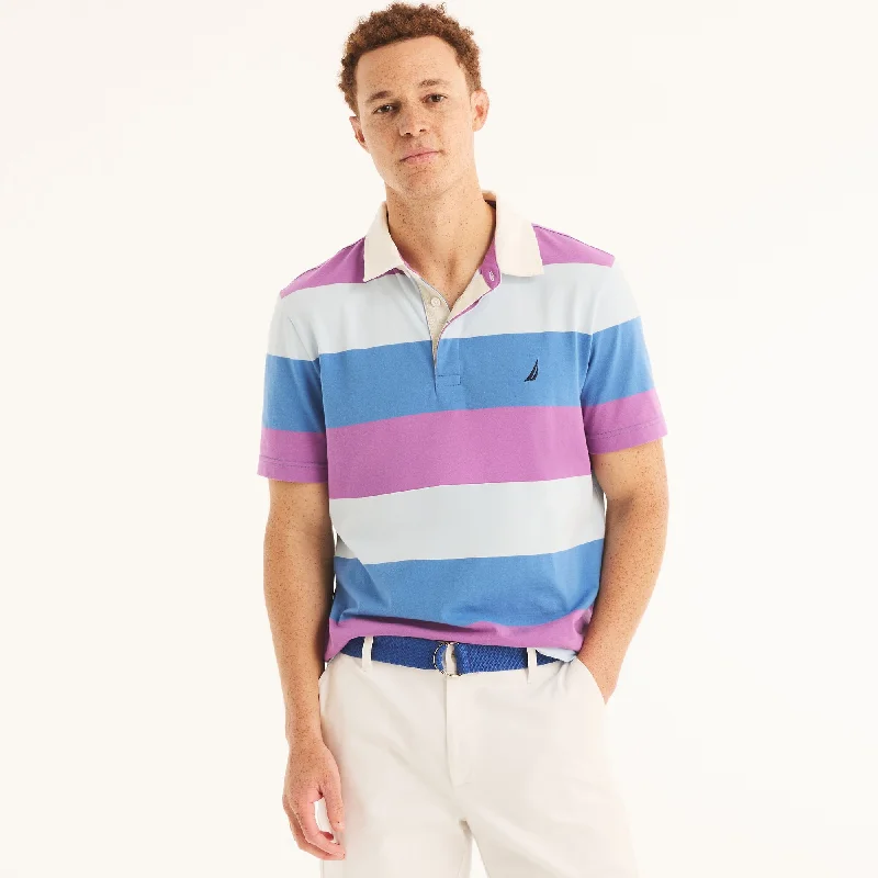 polo shirts for men with collars -Nautica Sustainably Crafted Classic Fit Striped Rugby Polo