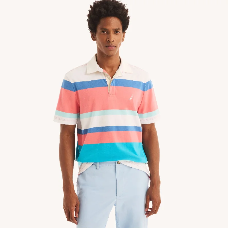 men's cotton blend polo shirts -Nautica Sustainably Crafted Classic Fit Striped Rugby Polo