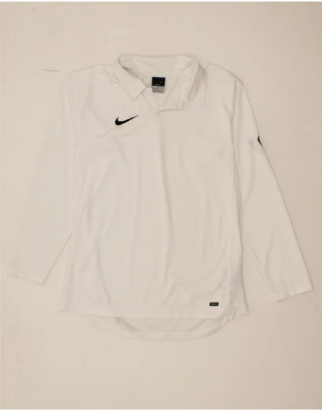 vibrant long sleeve polo shirts -NIKE Boys Dri Fit Long Sleeve Polo Shirt 13-14 Years XL White Polyester