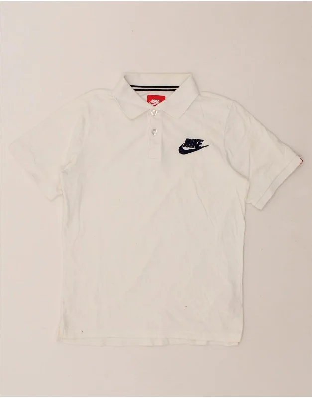 luxury embroidered polo shirts -NIKE Boys Polo Shirt 10-11 Years Medium White Cotton