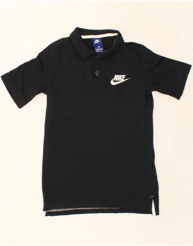 men's classic fit cotton polo shirts -NIKE Boys Polo Shirt 12-13 Years Large Black Cotton