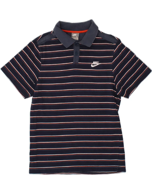 polo shirts for men with collars -NIKE Boys Polo Shirt 12-13 Years Large  Navy Blue Striped Cotton