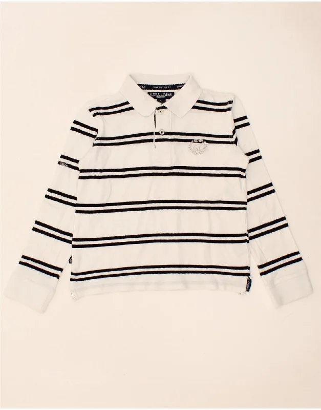 stylish striped polo shirts for men -NORTH POLE Boys Long Sleeve Polo Shirt 9-10 Years White Striped Cotton