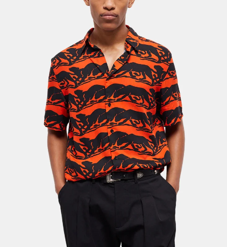 men's athletic fit shirts -Panther Print Casual Shirt